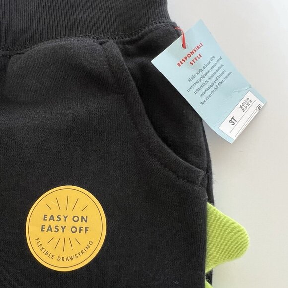 Cat & Jack Toddler Boy Dino Halloween French Terry Joggers Blk Pull-On Pants 3T - Picture 2 of 7